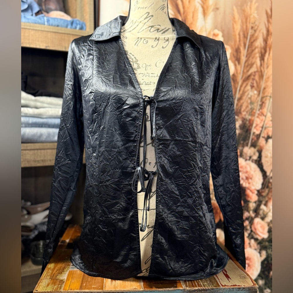 Free People Black Tie-Front Blouse Size XS